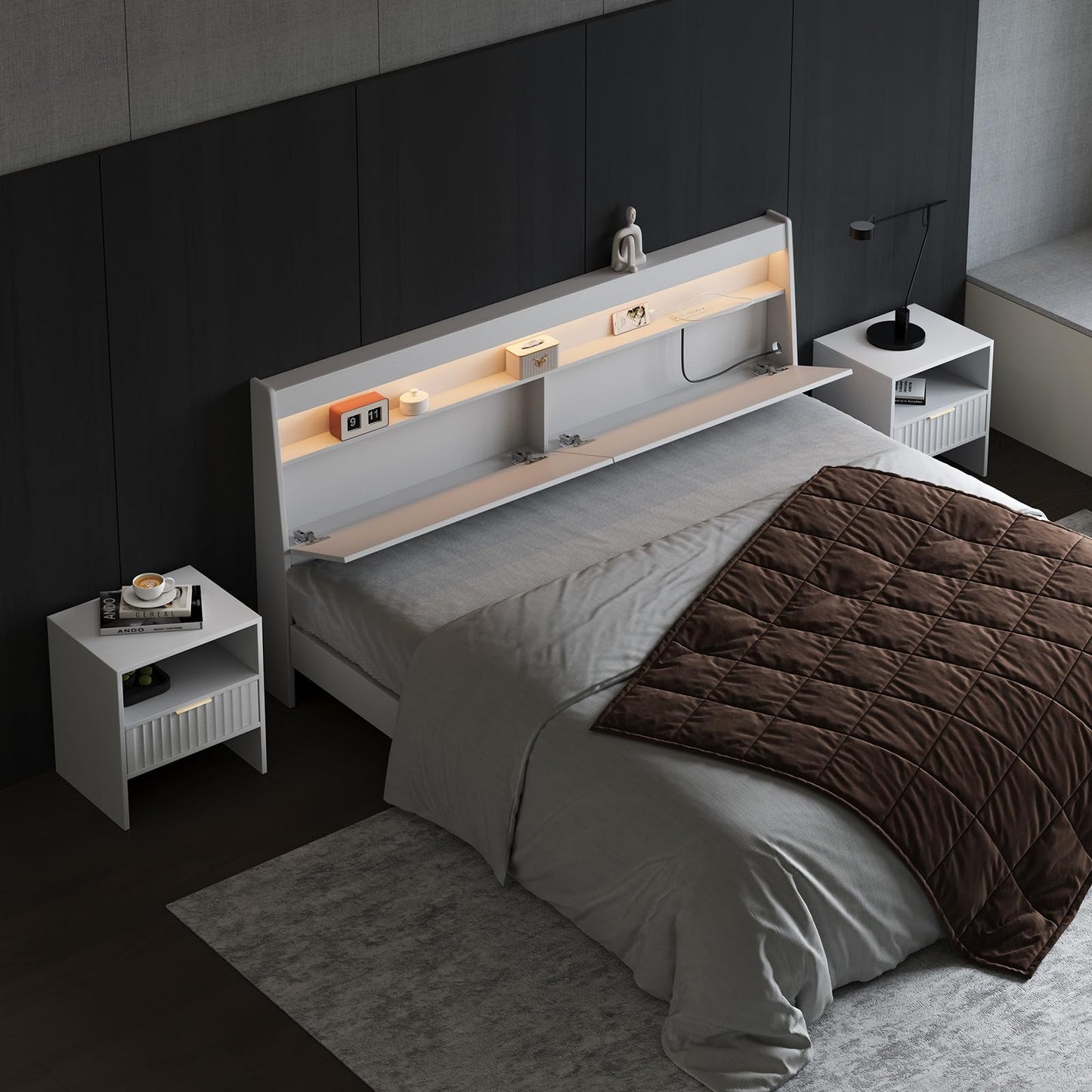 KATYGLORY Nightstand with Drawers, Bedside Table with Storage Shelf, Modern Night Stand with Drawer for Bedroom, End Table for Home Living Room Office White