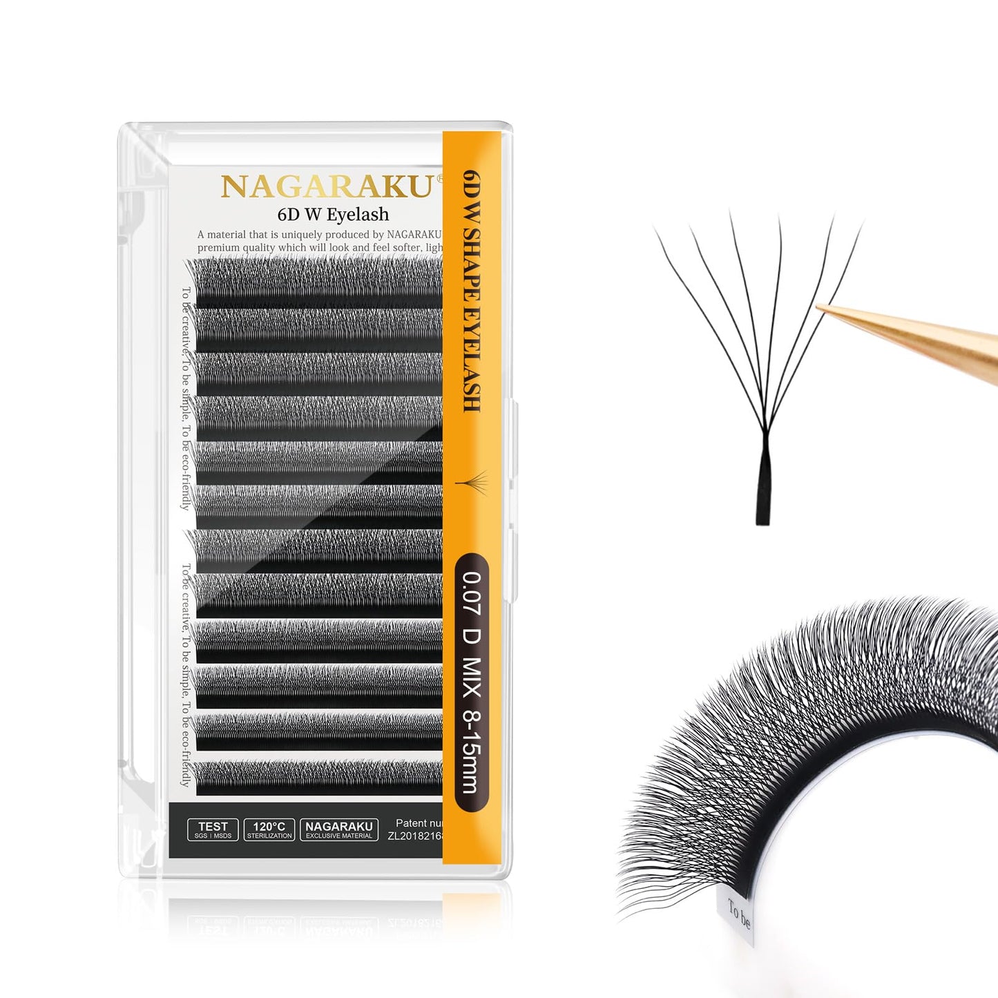 Nagaraku 6D W Shape Eyelash Extension Supplies Natural Soft Volume 0.07Mm D Curl 8-15Mm Mix Premade Fans Faux Mink Matte Black C
