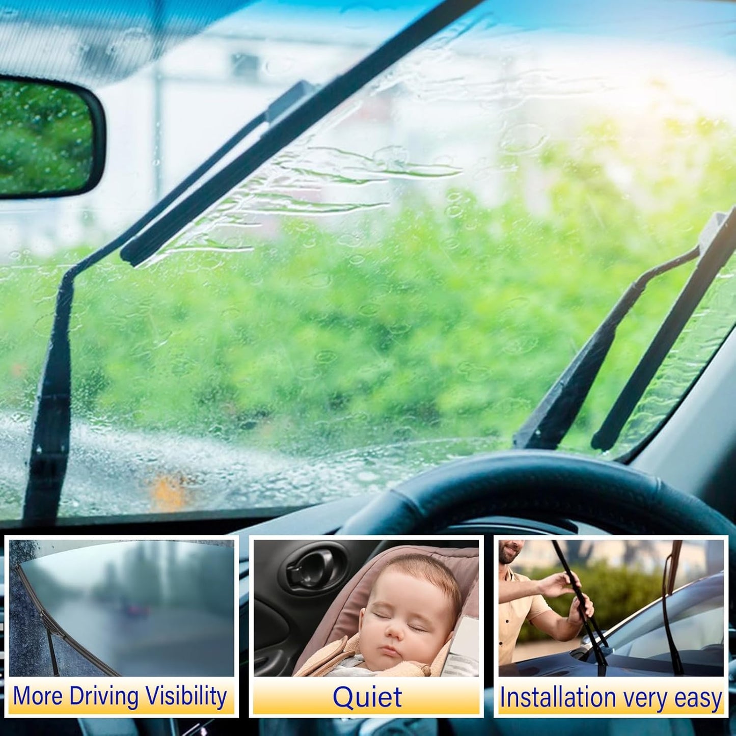 3 wipers Replacement for 2012-2018 Ford Focus, Windshield Wiper Blades Original Equipment Replacement - 28"/28"/12" (Set of 3) Pinch Tap