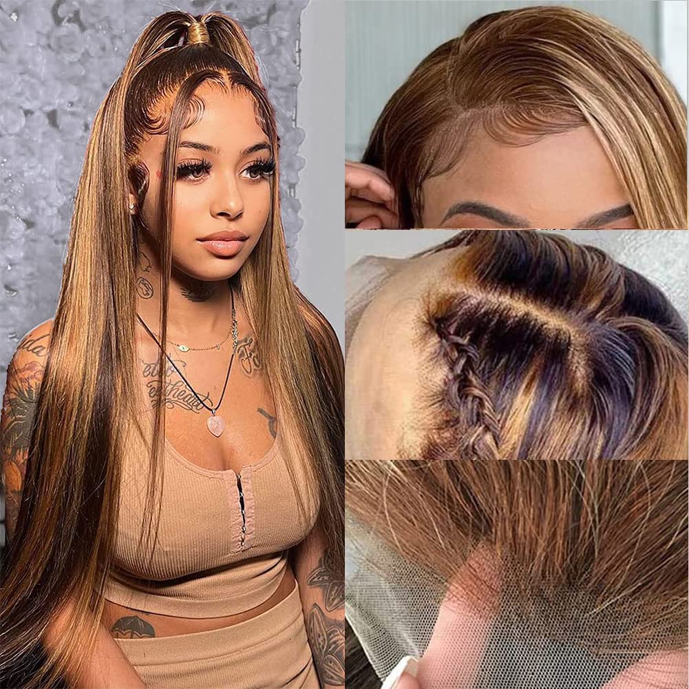 Flady Ombre Highlight Lace Front Human Hair Wigs Glueless Straight Hd Transparent Lace Frontal Wigs Human Hair Pre Plucked With