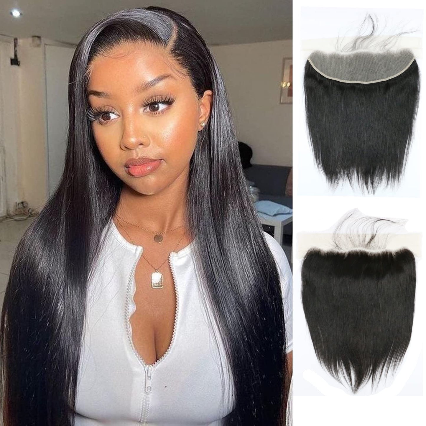 Uneed 13X4 Frontal Hd Lace Frontal 18 Inch Straight Frontal Human Hair Transparent Hd Frontal Closure 150% Density Natural Hairl