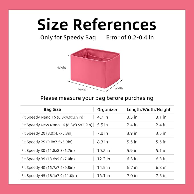 DGAZ Silk Purse Organizer Insert Fits LV Speedy 16/20/25/30/35/40/45 bags,Silky Smooth Bag Organizer,Luxury Handbag & Tote Shaper(Rose lipstick,SP30)