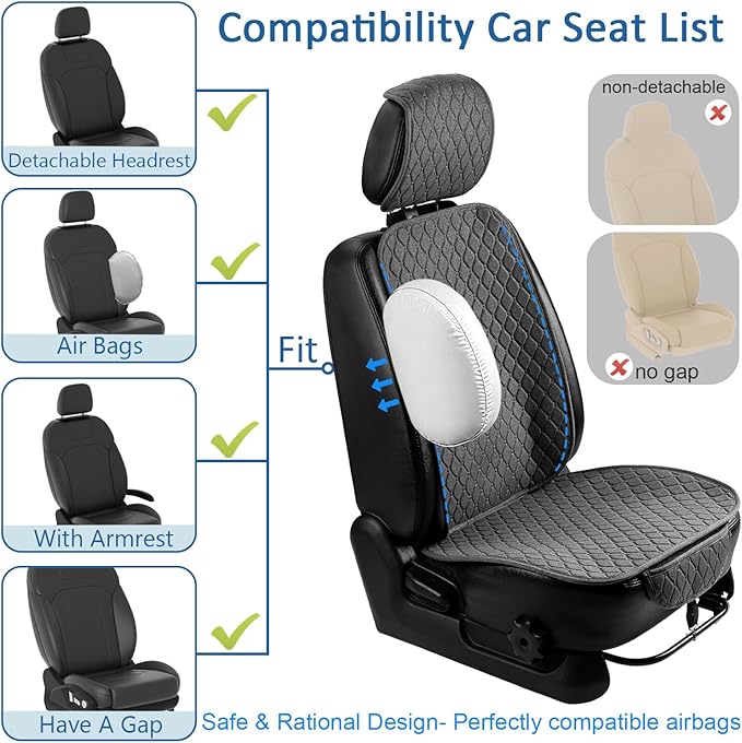 1 Pack Linen Car Seat Cover Front Seat Covers Soft & Breathable Front Premium Covers with Non-Slip Protector Universal Fits Most Automotive, Vans, SUVs, Trucks (1Pack Dark Grey)