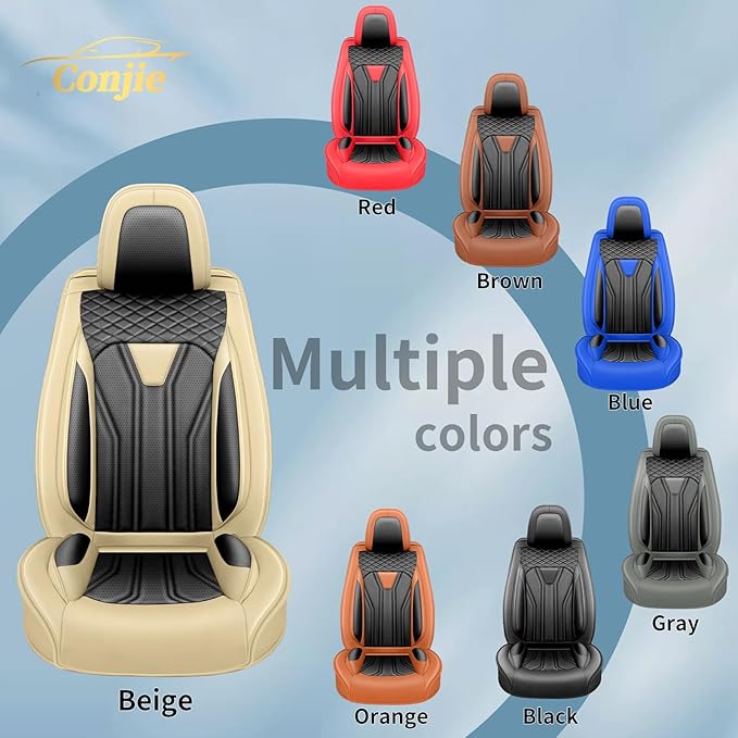 Fit Rogue Car Seat Covers Compatible with Nissan Rogue 2011-2025 2026 - Premium Leather, Waterproof Breathable, All-Weather Seat Cushion Protecto&Airbag Compatible (2 Front Seat Beige&Black)