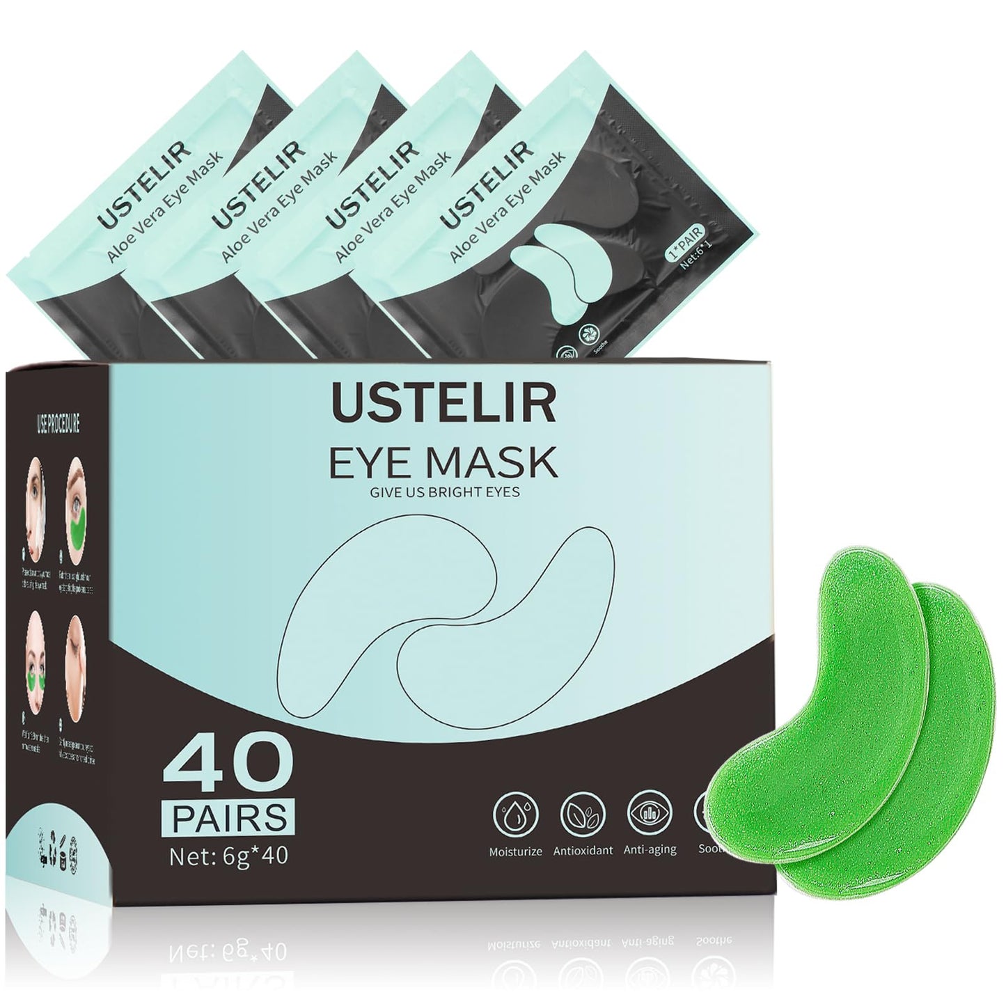 Ustelir Under Eye Patches, 40 Pairs Eye Mask For Dark Circles, Puffy Eyes, Undereye Bags,Wrinkles,Eye Mask Patches With Aloe Ver