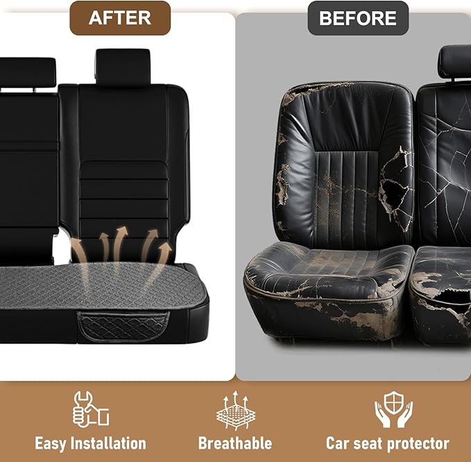 Linen Car Seat Covers, Back Seat Cover for Cars Include 1 Pair Front Car Seat Cover Protectors and 1 Rear Bench Cover with Breathable Linen and Non-Slip Universal Fits SUVs,Cars,Sedans (Deep Grey)