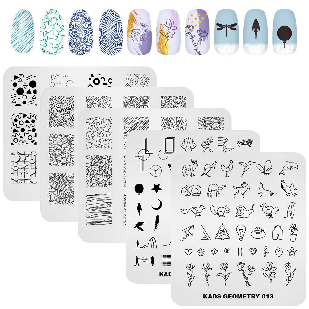 Kads 5Pcs Nail Stamp Plates Set Nails Art Stamping Plate Unique Irregular Geometry Pattern Nail Plate Template Image Plate