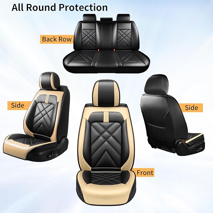 CX-3 Car Seat Covers Fit for Mazda CX-3 2016-2021, Full Coverage Premium Leather Waterproof Breathable Seat Covers, Automotive Seat Protectors, Airbag Compatible(Full Set Seats, Black Beige)
