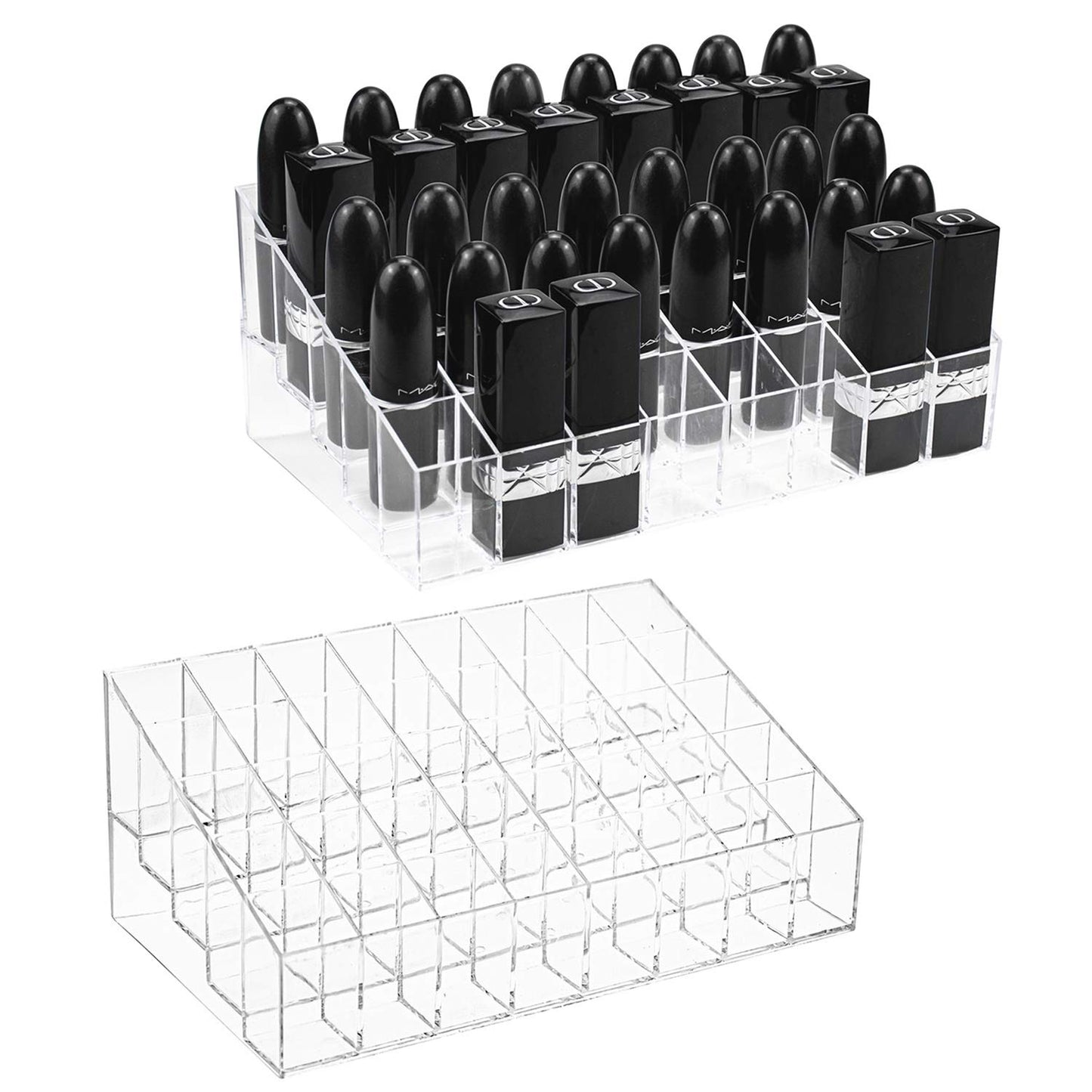Hedume 2 Pack Lipstick Holder, 40 Slot Acrylic Lipstick & Makeup Organizer, Clear Cosmetic Display Case for Lipstick, Brushes, B