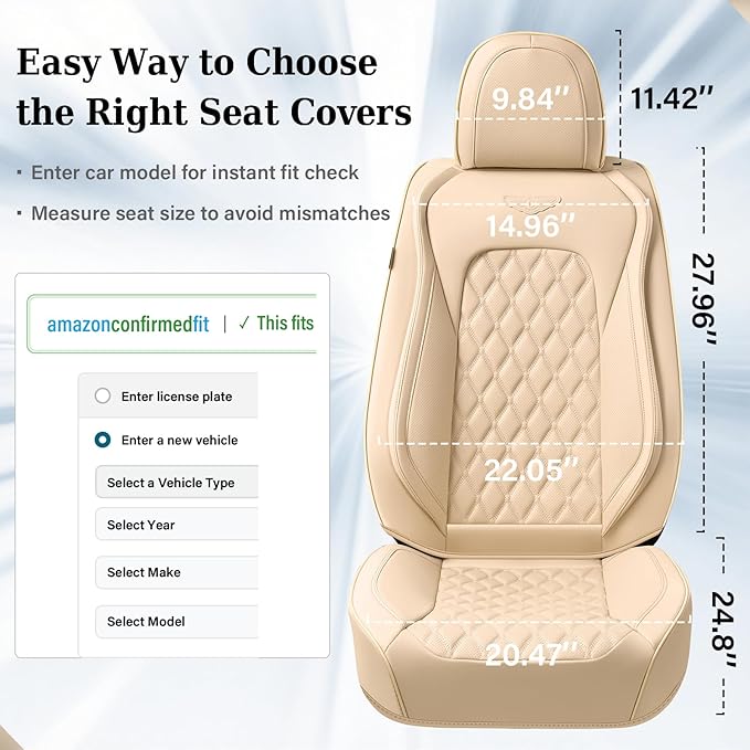 Coverado Front Car Seat Covers, Faux Leather Oil-Resistant Non-Slip Cushions, Universal Fit for Sedans, Pickups, SUVs, Waterproof Seat Covers, Car Seat Protectors – Beige
