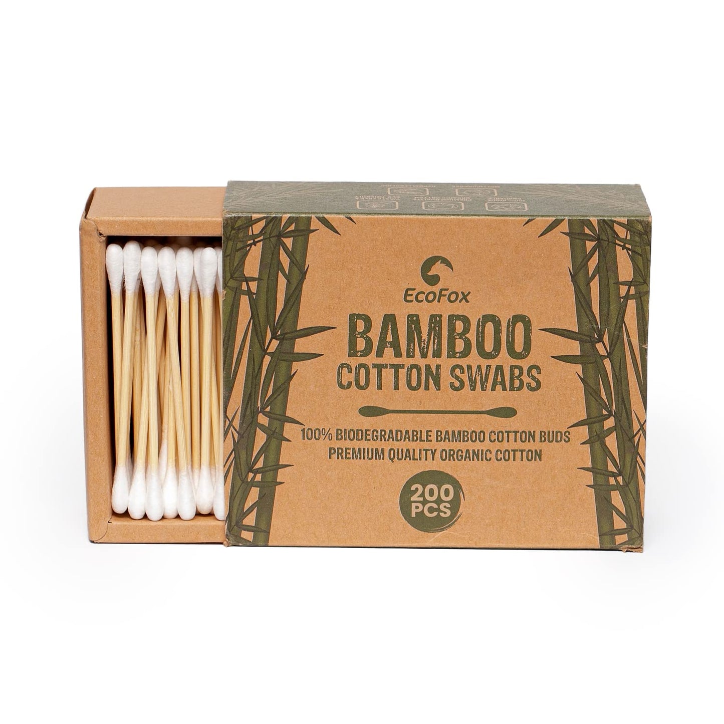 Bamboo Cotton Swabs 200 Count | Biodegradable & Organic Wooden Cotton Buds | Double Tipped Ear Sticks | 100% Eco-Friendly & Natu