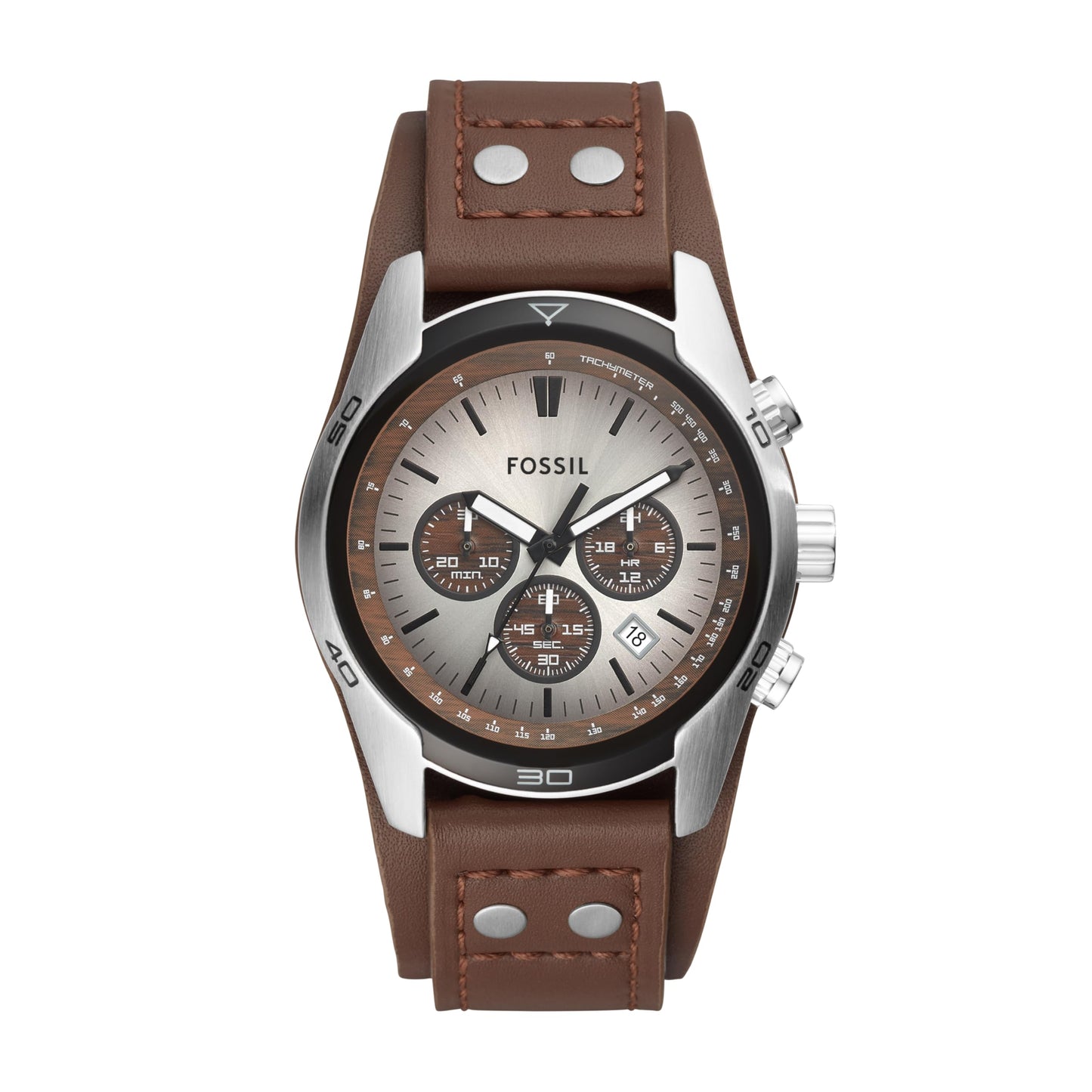 Fossil Men 'S Coachman Quartz Stainless Steel And Leather Chronograph Watch, Color: Silver, Brown (Model: Ch2565)