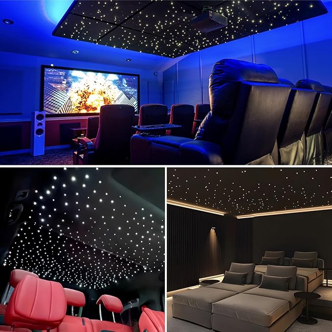 AKEPO Mini Size 6W Twinkle Fiber Optic Lights, 450pcs 0.03in 9.8ft/3m Optical Fiber Music Activated Starlight Headliner RGBW APP Control Optic Star Ceiling Light Kit for Home and Car