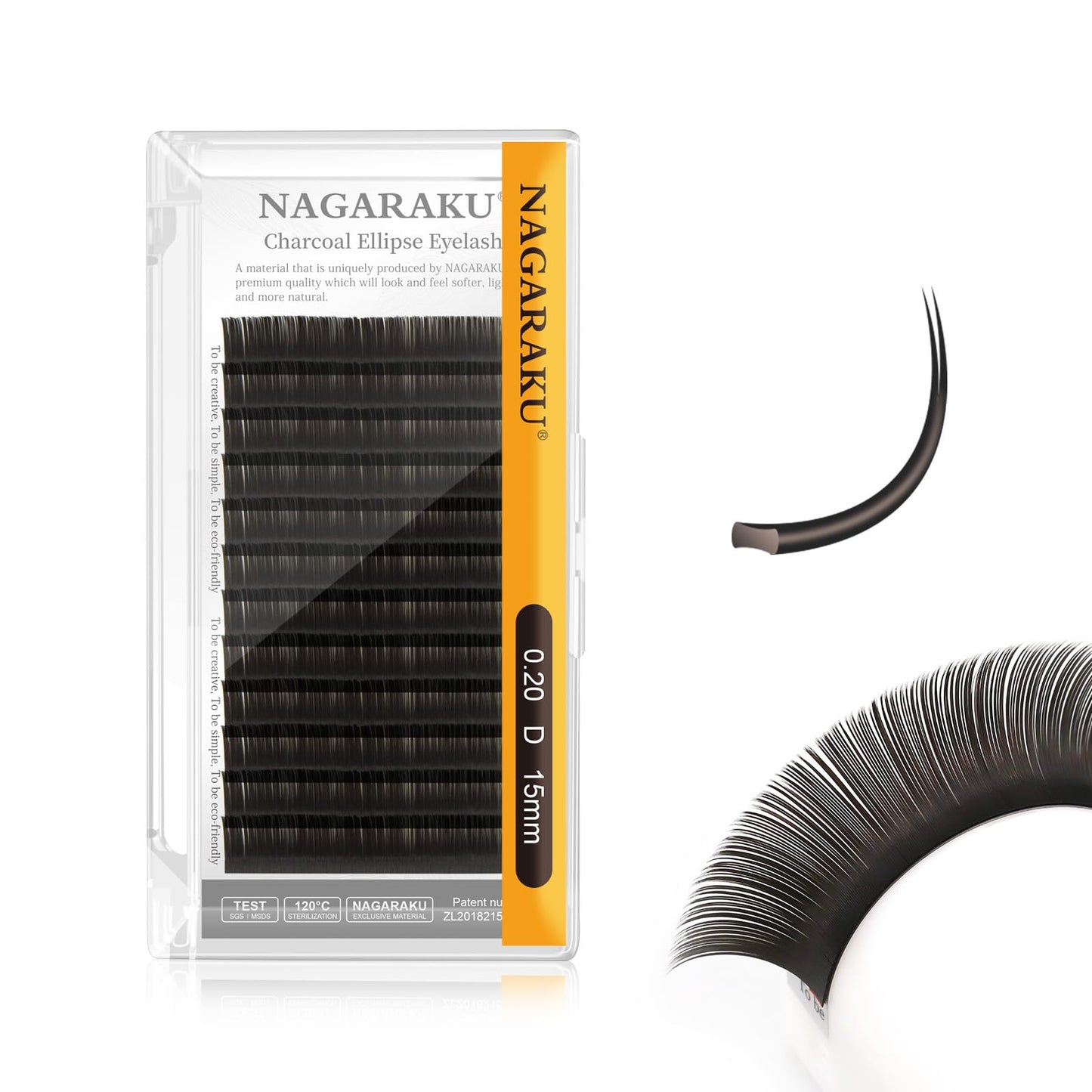 Nagaraku Double Tips Flat Ellipse Eyelash Extensions Supplies 0.20 D Curl 15Mm Natural Charcoal Color Faux Mink Super Soft Split