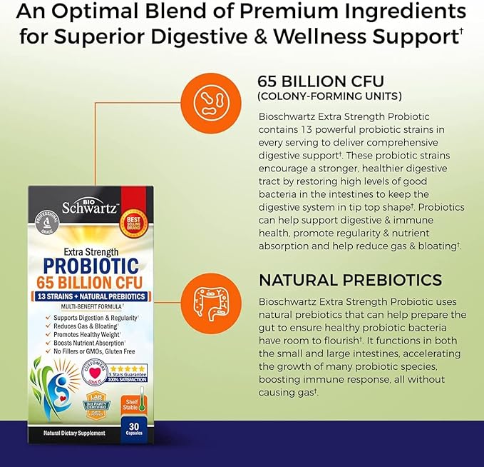 65 Billion CFU Daily Probiotic Supplement (1 Month Supply) Plus Turmeric Curcumin with Black Pepper Extract 1500mg Complex (Trial Size)