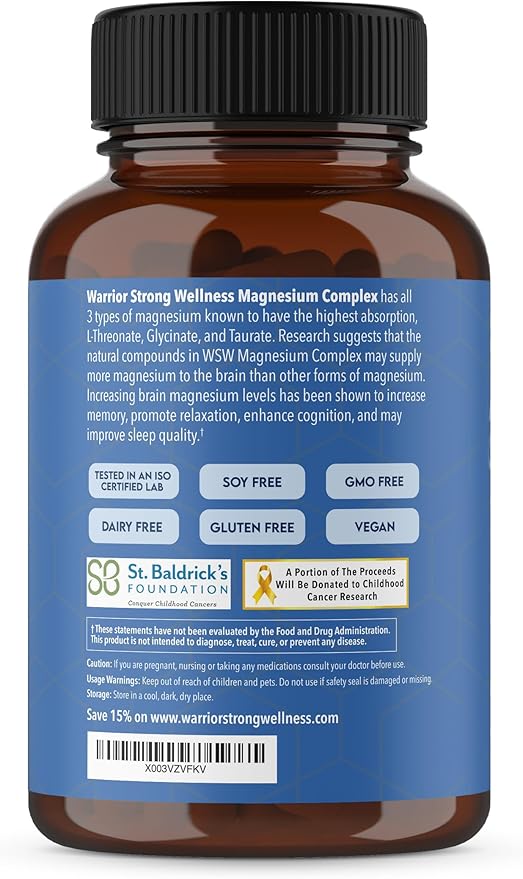Magnesium Complex -Triple Blend 100% Chelated Mag Supplement-Magtein Magnesium L-Threonate for Memory & Brain Health -Glycinate, Sleep Well-Taurate- Relaxation