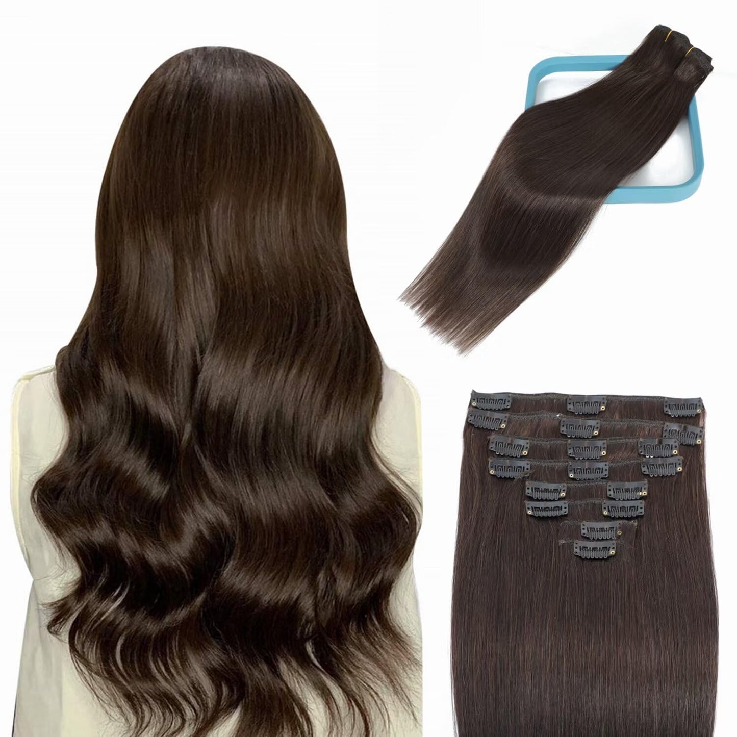 Lorien Clip In Hair Extensions Real Human Hair, 18 Inch 100G, 2 Darkest Brown, Clip In 100% Brazilian Remy Human Hair Extensions