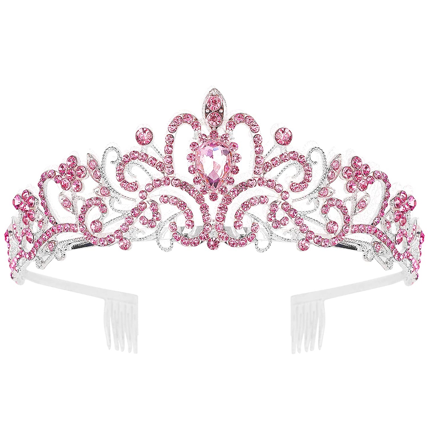 Cocide Pink Tiara And Crowns For Girls Crystal Headband Princess Rhinestone Crown With Combs Bride Headbands Bridal Wedding Prom