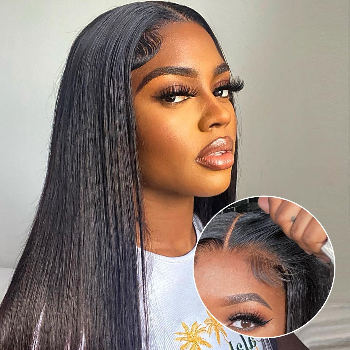 Facmood Real Wear And Go Glueless Wig Human Hair Straight, 6X4 Pre-Cut Lace Glueless Wigs Pre-Plucked, Hd Transparent No Glue La