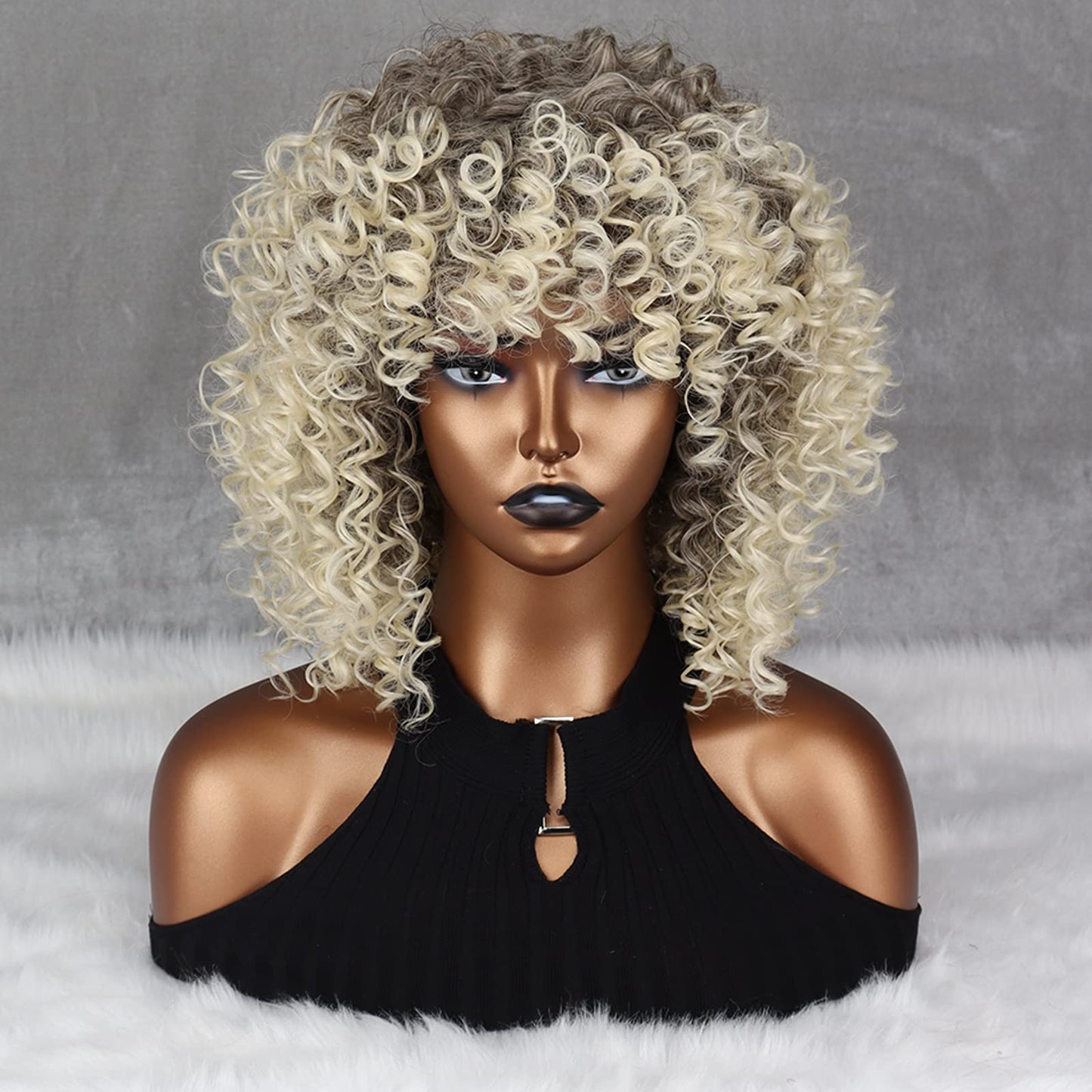 Xinran Blonde Curly Afro Wigs For Black Women, Ombre Blonde Afro 70S Wigs For Women, 70S Kinky Curly Wigs Brown Mixd Blonde