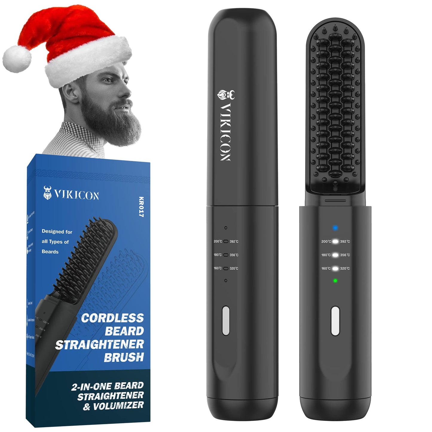 VIKICON Beard Straightening Heat Brush for Men: Cordless Beard and Hair Straightener Hot Comb, Mini & Anti-Scald & Auto Shut Off
