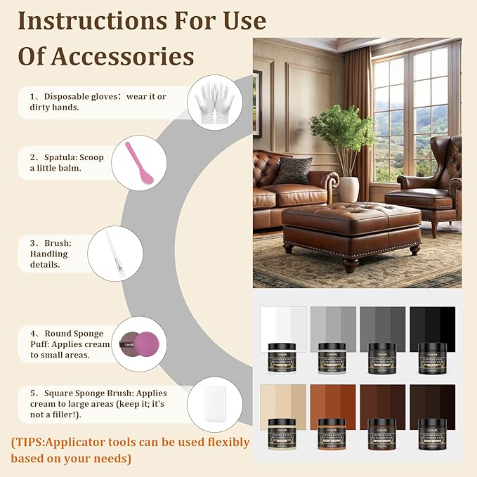 2025 New Advanced Leather Recoloring Balm,White Leather Repair Kit for Furniture,Leather Dye Filler,Couch Paint and Repair,Leather Color Restorer for Couches,Leather Scratch Remover for Car Interior