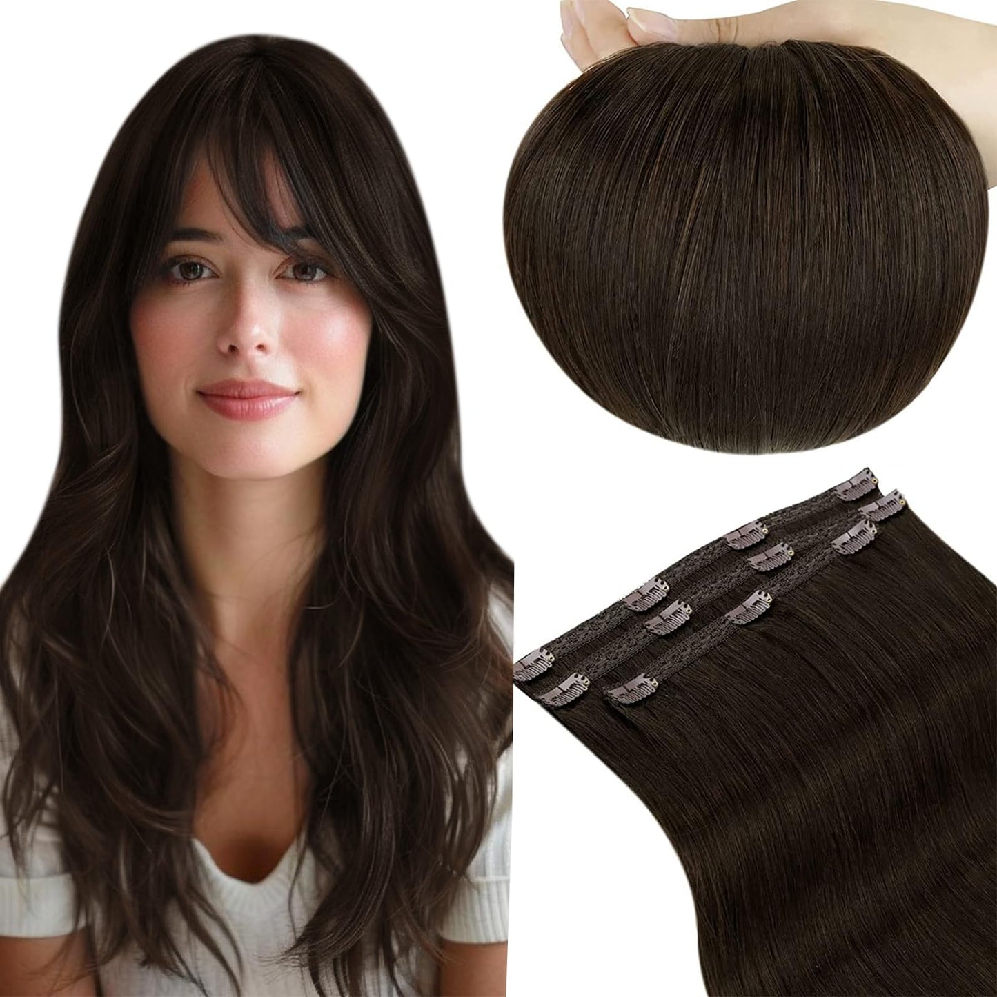 Runature Dark Brown Hair Extensions Clip In Remy Hair Extensions 18 Inch #2 Dark Brown Clip In Hair Extensions Real Human Hair F