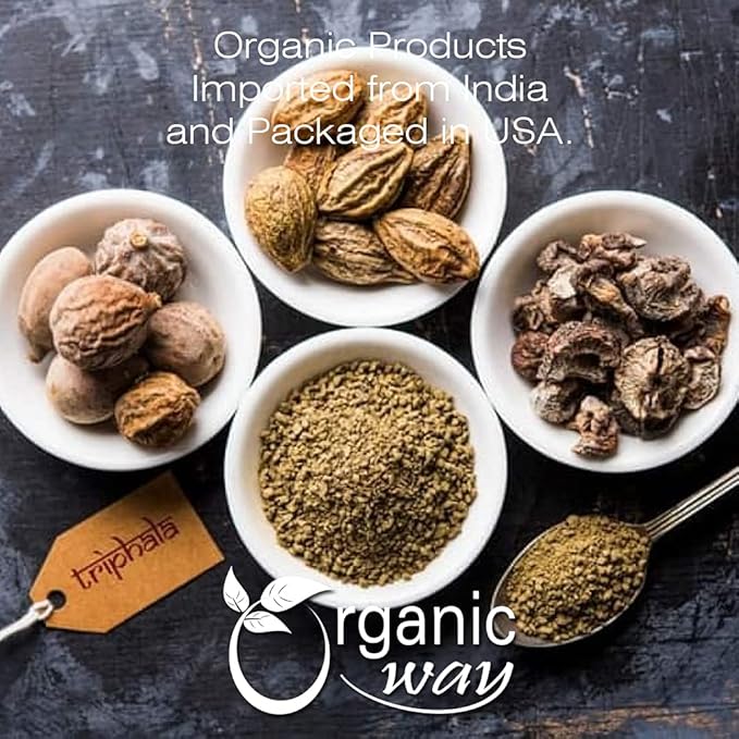 Organic Way Triphala Herbal Powder - Amla, Haritaki & Bibhitaki Formula | Kosher & USDA Certified | Non-GMO & Gluten Free | Tested for Heavy Metal and Purity | 100% Raw from India (1/2LBS / 8Oz)