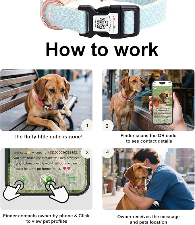 Dog Collar with Waterproof AirTag Holder & Anti-Lost QR Code, Cute Bling Warpping Adjustable Width for Small Medium Large Pet (Light Blue, S)