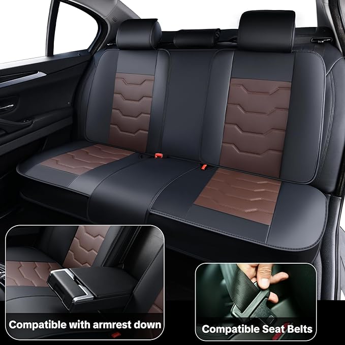 Universal Car Seat Covers, Waterproof Faux Leather, Full 5-Seat Set, Non-Slip, Contoured Fit, Fits Most Vehicles, Upgraded Protection for Car Interiors, Airbag Compatible