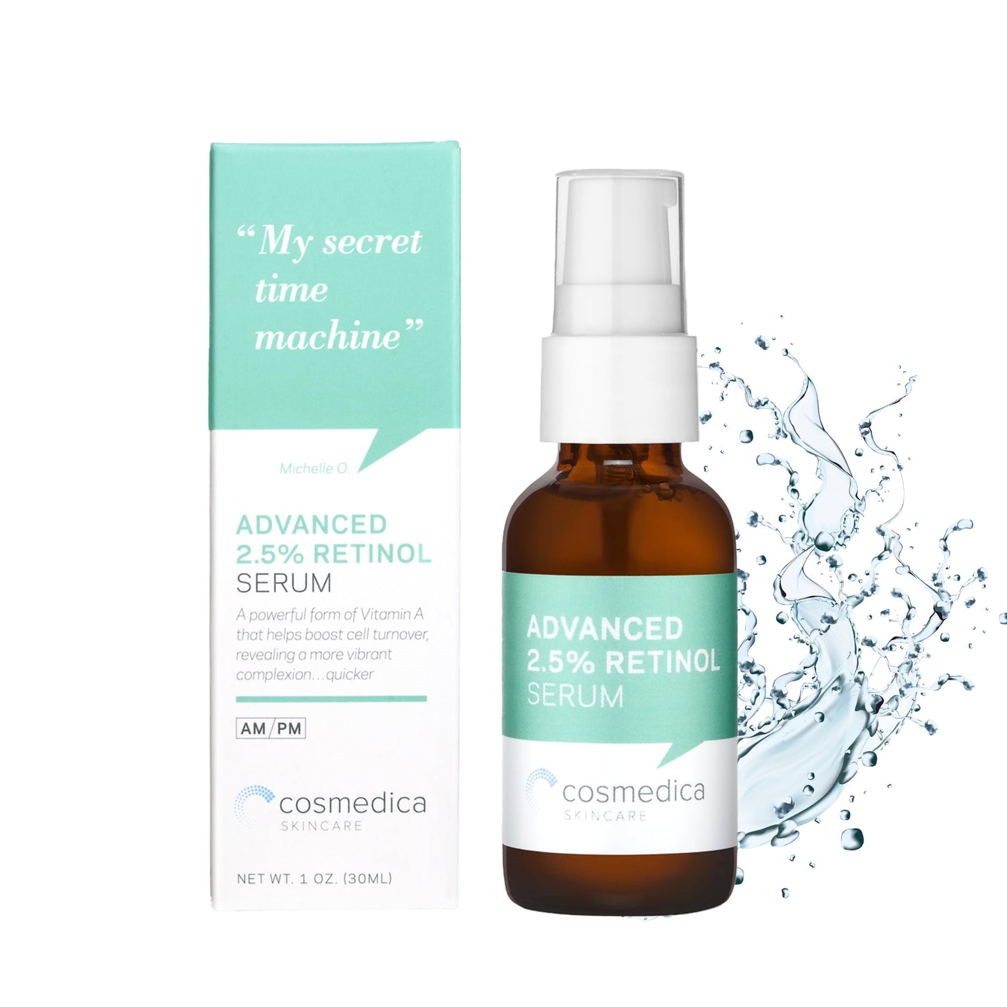 Cosmedica Skincare's Advanced 2.5% Retinol Serum w/Green Tea, Hyaluronic Acid & Vit E - Anti-Aging, Skin Revitalizing, Hydrating