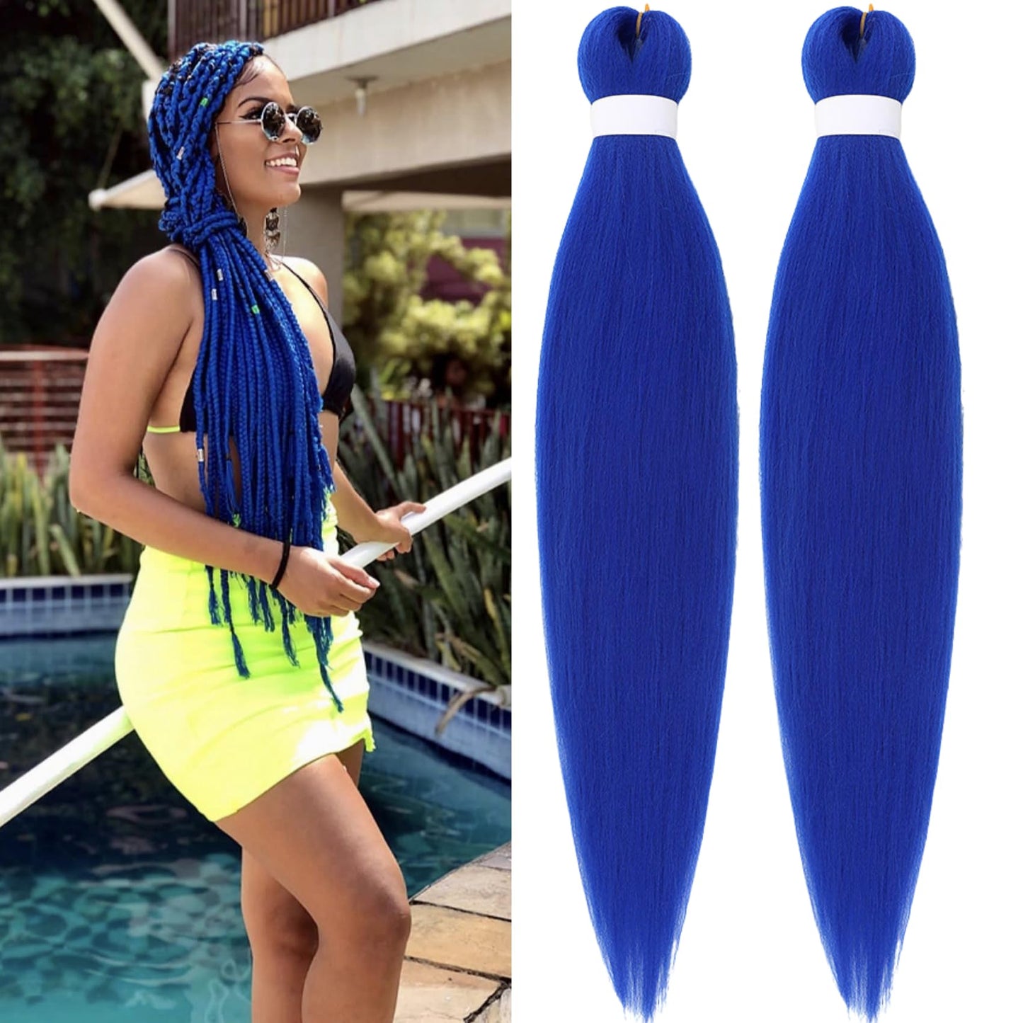 Gozill Blue Braiding Hair Pre Stretched Kanekalon Prestretched Braiding Hair Ez Braid Colored Braiding Hair Extensions