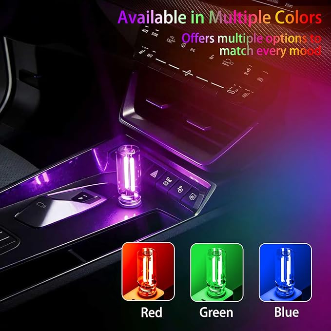 4 PCS USB Night Light, Touch Dimmable Mini USB LED Car Interior Ambient Lights, Portable Plug-in Glass Bottle Night Lamp for Car, Tent, Desk, Bedside(4RGB)