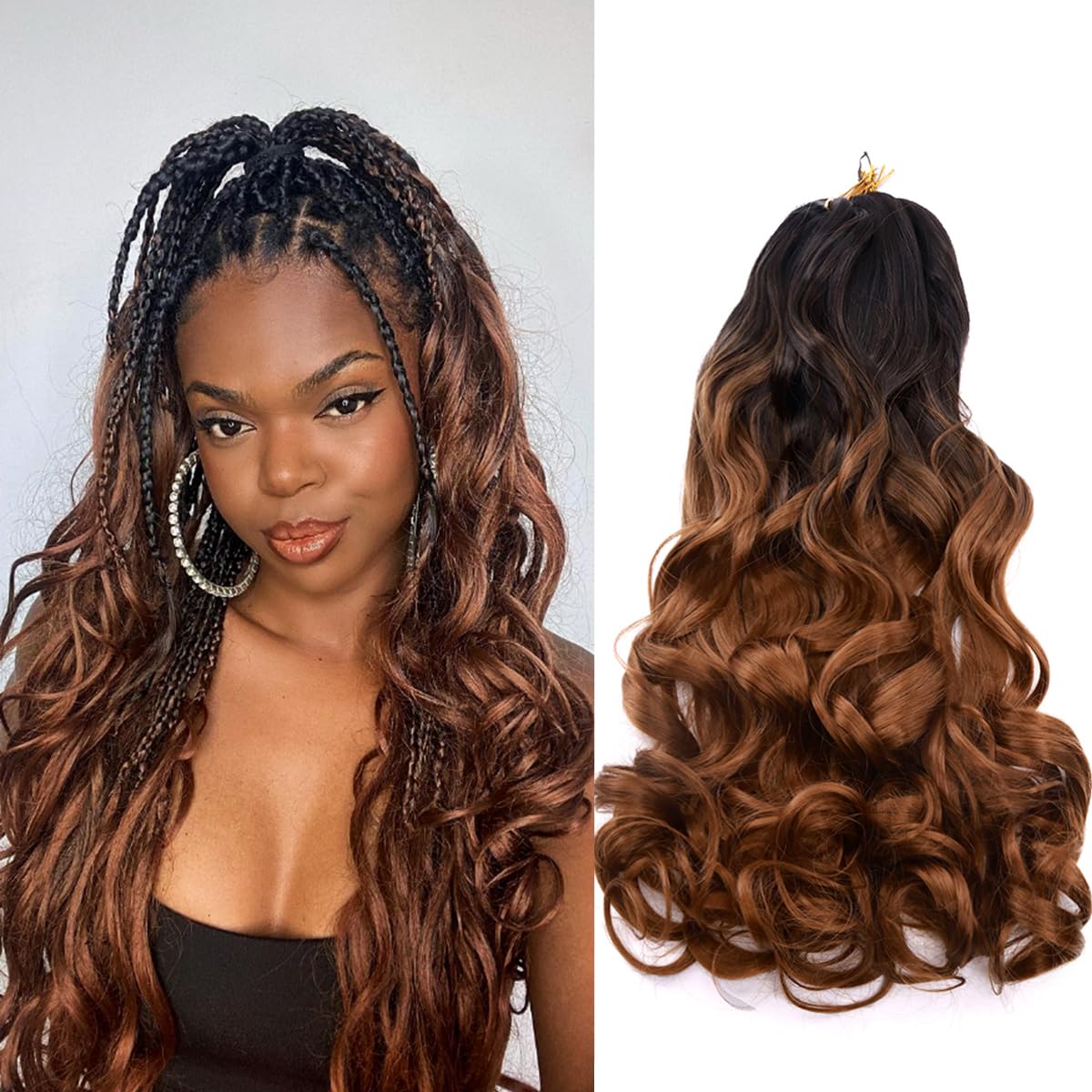 Amir Hair 8 Packs French Curly Braiding Hair 16 Inch Loose Wave Braiding Hair Pre Stretched Synthetic Hair Extensions (B29#)