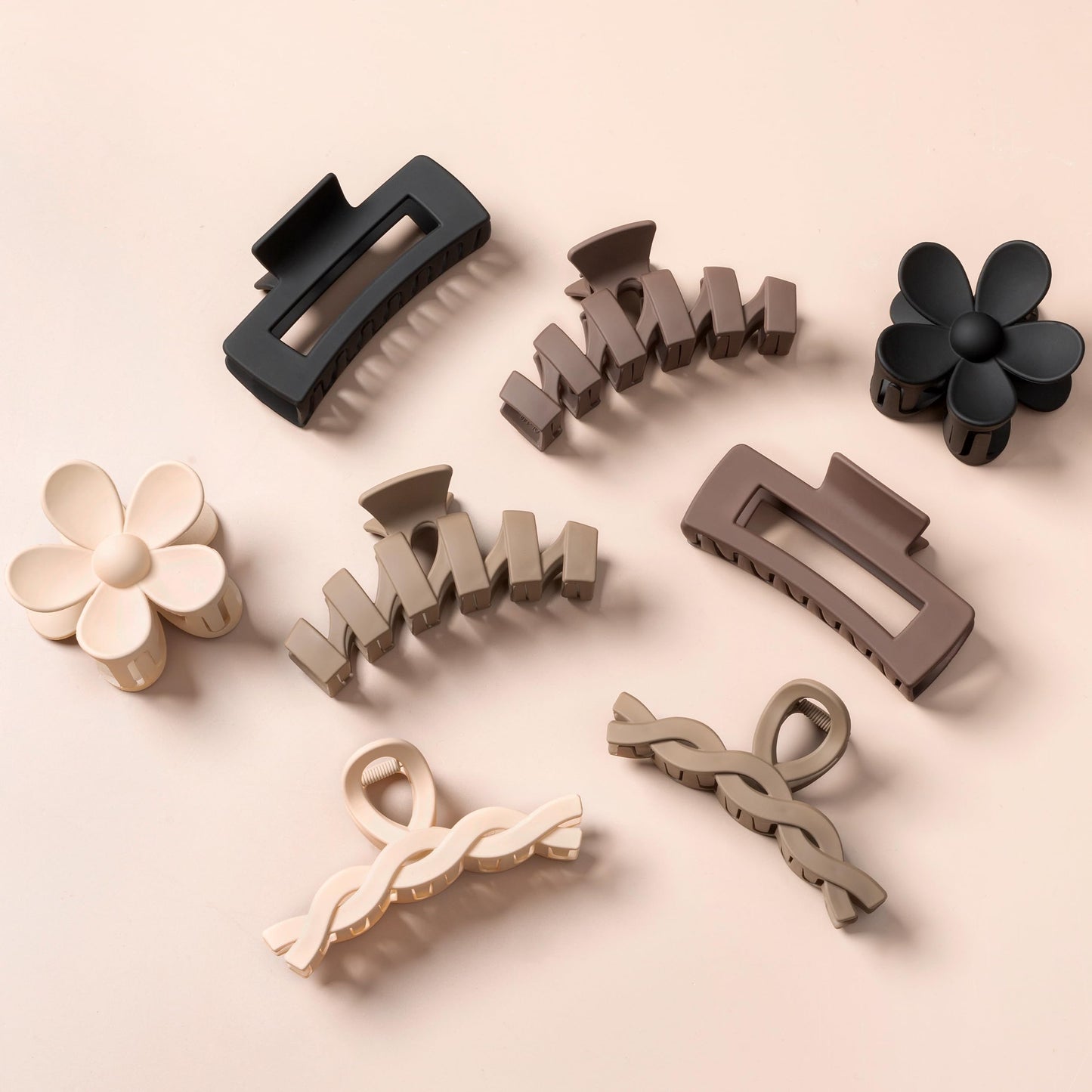 Sunolga 8Pcs Hair Clips For Women, Flower Claw Clips For Thick Hair, Non-Slip Hair Accessories - 4 Styles, Neutral Colors Hair C