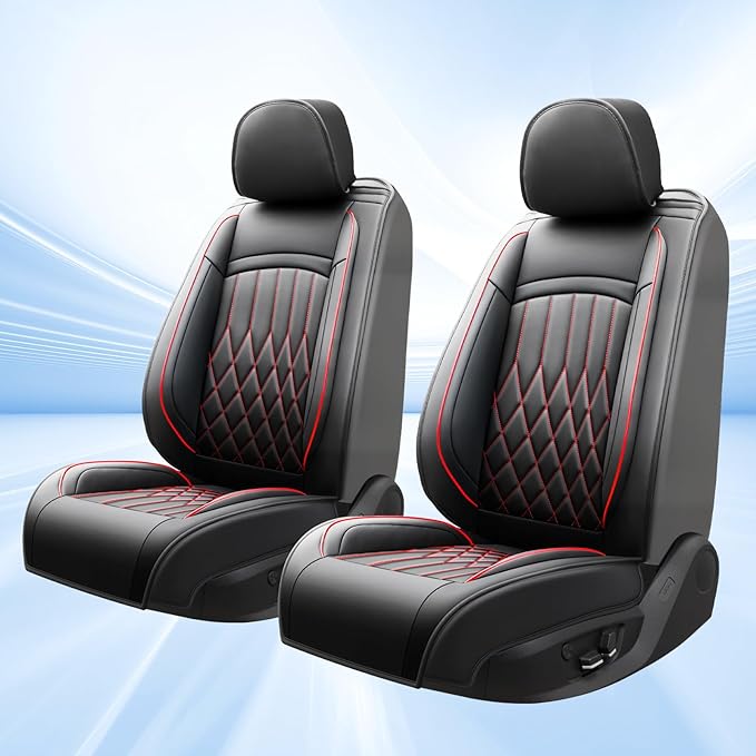 Fit Palisade Car Seat Covers for Hyundai Palisade 2020-2026 - Premium Leather, Waterproof, All-Weather, Airbag Compatible, Breathable, Easy Install,Only 2 Front seat Covers,Redline