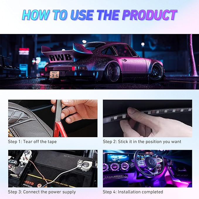 Car Led Lights Waterproof Truck Bbed Light Strip Car Underglow Lights Interior Running Board Lights for Trucks Led Tailgate Light Bar 60 inch 12V LED Lights (with Remote Control, 120cm*4)