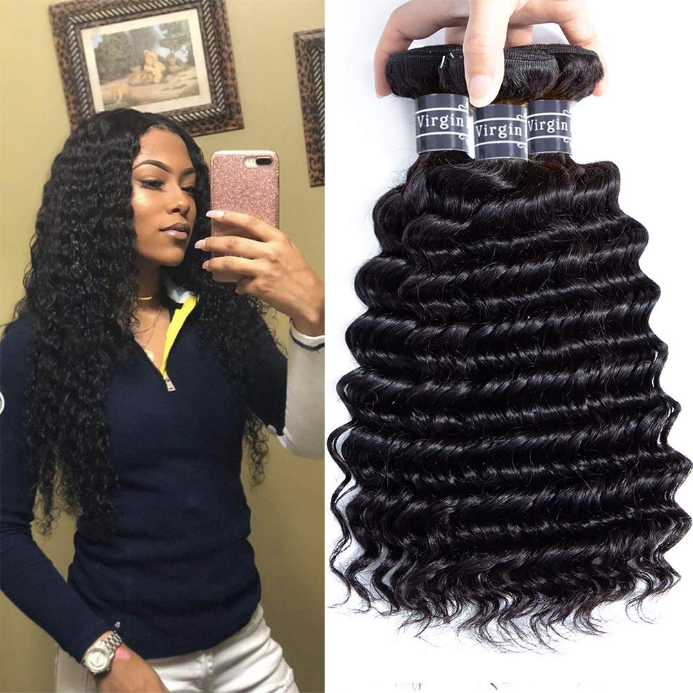 Amella Hair 8A Brazilian Deep Wave 3 Bundles 100% Unprocessed Virgin Human Hair Natural Color (10'' 10 '' 10'')