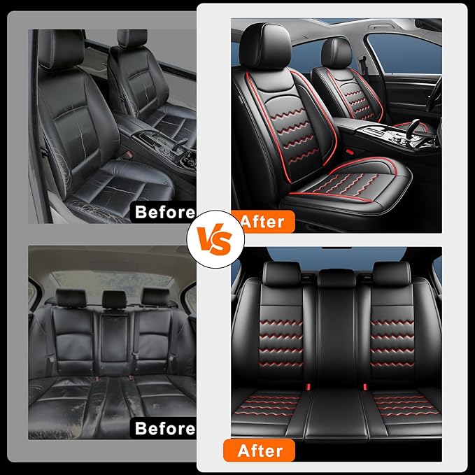 CX-70 Car Seat Covers Fit for Mazda CX-70 2025-2026, Full Coverage Premium Leather Waterproof Breathable Seat Covers, Automotive Seat Protectors, Airbag Compatible(Full Set Seats, Black & Red)