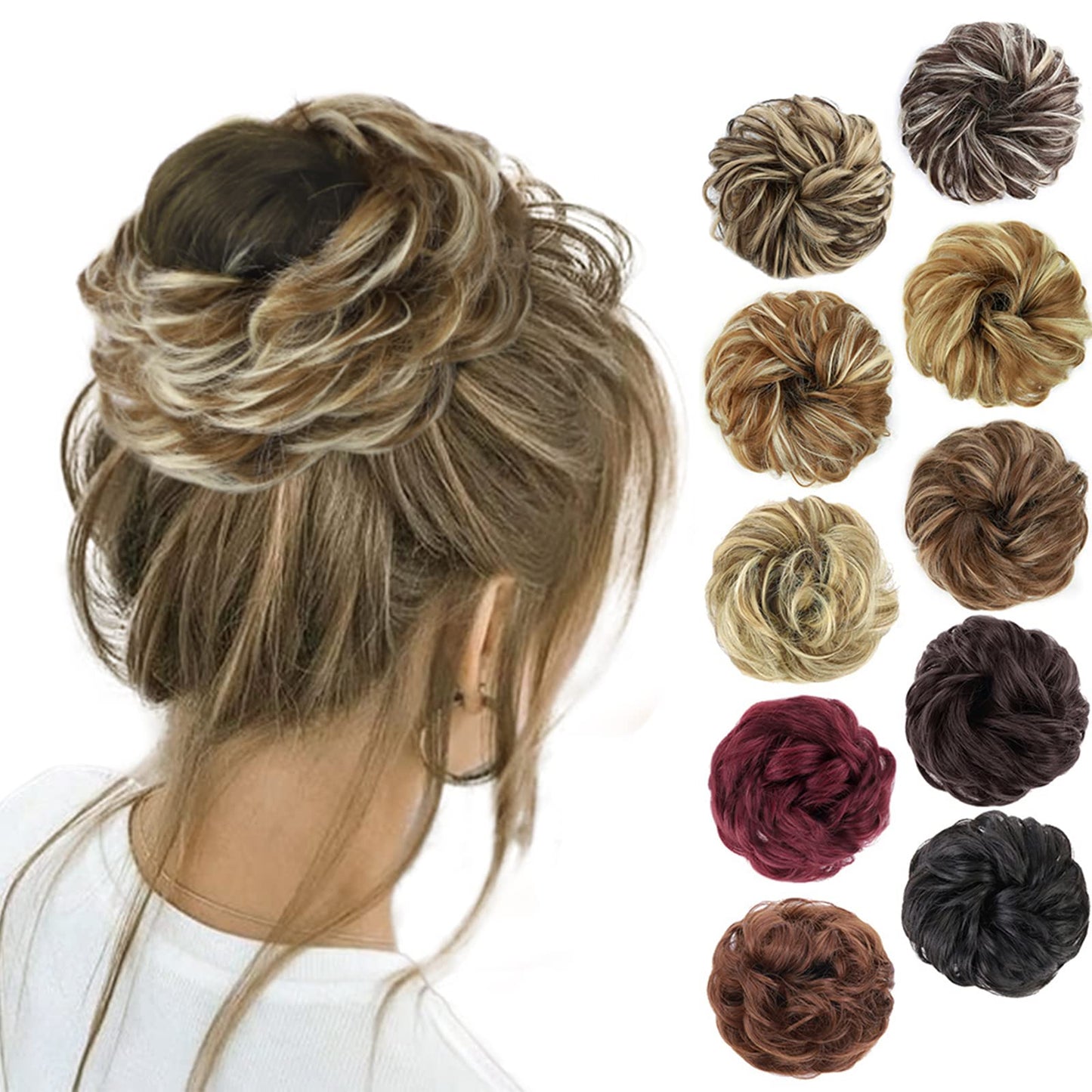Morica 1Pcs Messy Hair Bun Hair Scrunchies Extension Curly Wavy Messy Synthetic Chignon For Women (12Ah613(Light Golden Brown &