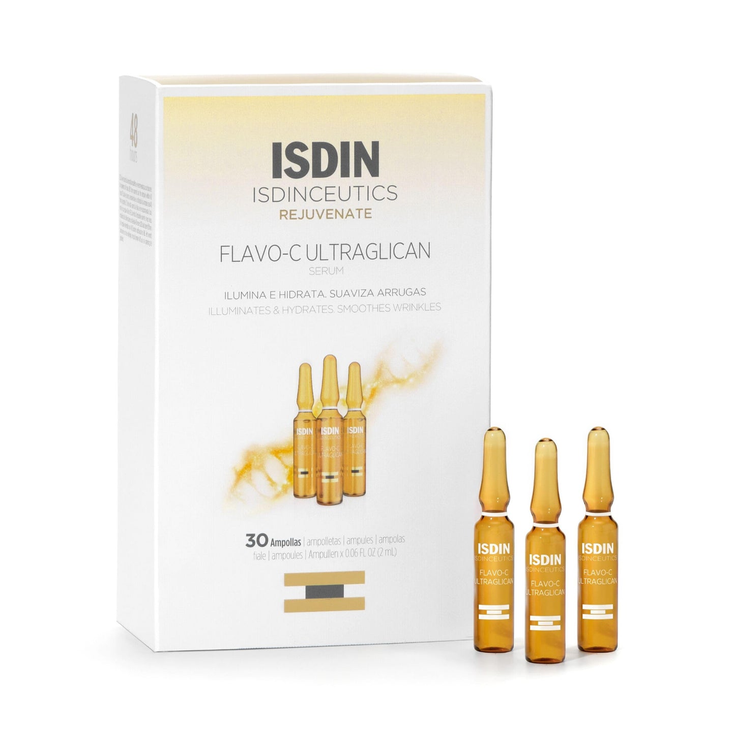 Isdin Serum Ampoules Flavo-C Ultraglican, Vitamin C And Hyaluronic Acid, 30 Ampoules