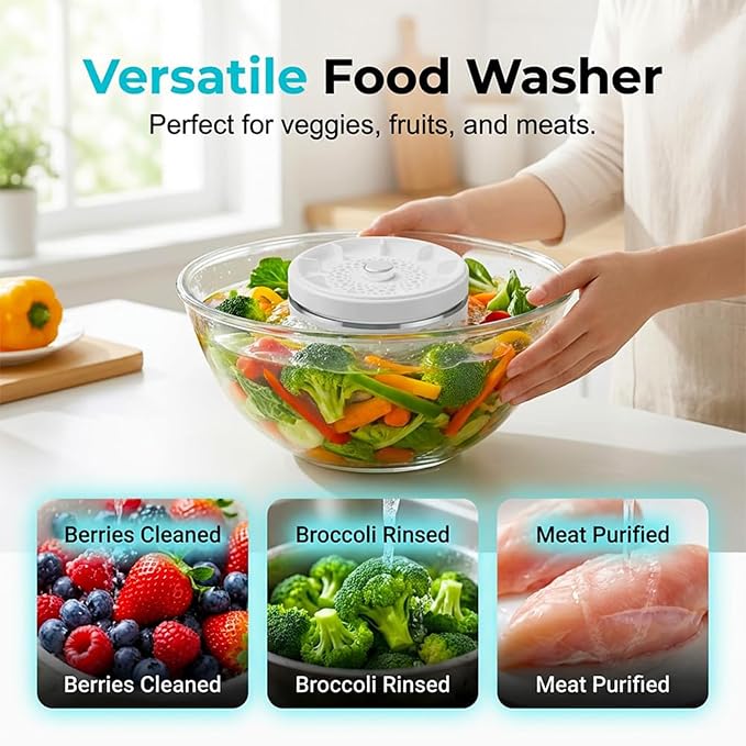 Fruit and Vegetable Washing Machine, Capsule Fruit Cleaner Device for Kitchen Sink | Portable Veggie Wash Purifier for Produce Grains Meat Seafood, 2026 Wireless Hydroxyl Water Ion Technology (1Pcs)