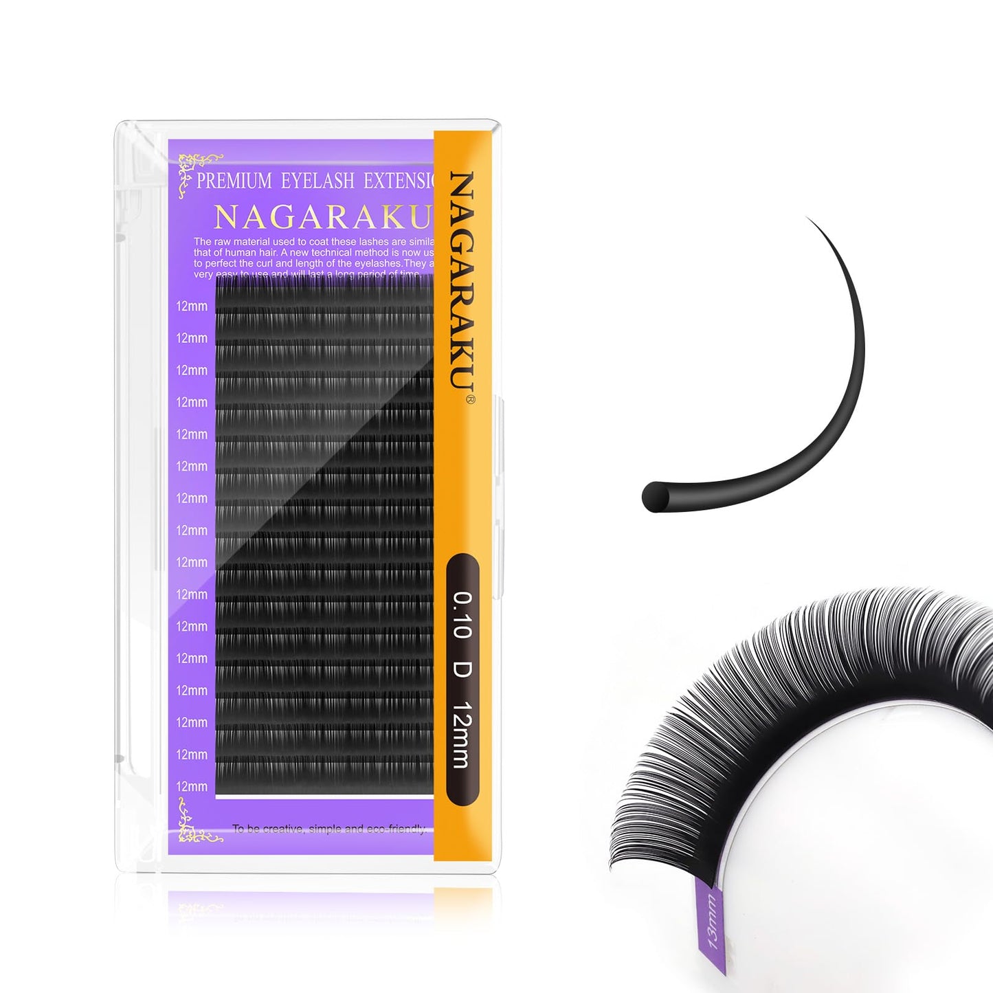 Nagaraku Eyelash Extensions 0.10 Mm D Curl 12Mm Premium Individual Classic Lashes Soft Natural Matte Black 16 Rows Professional