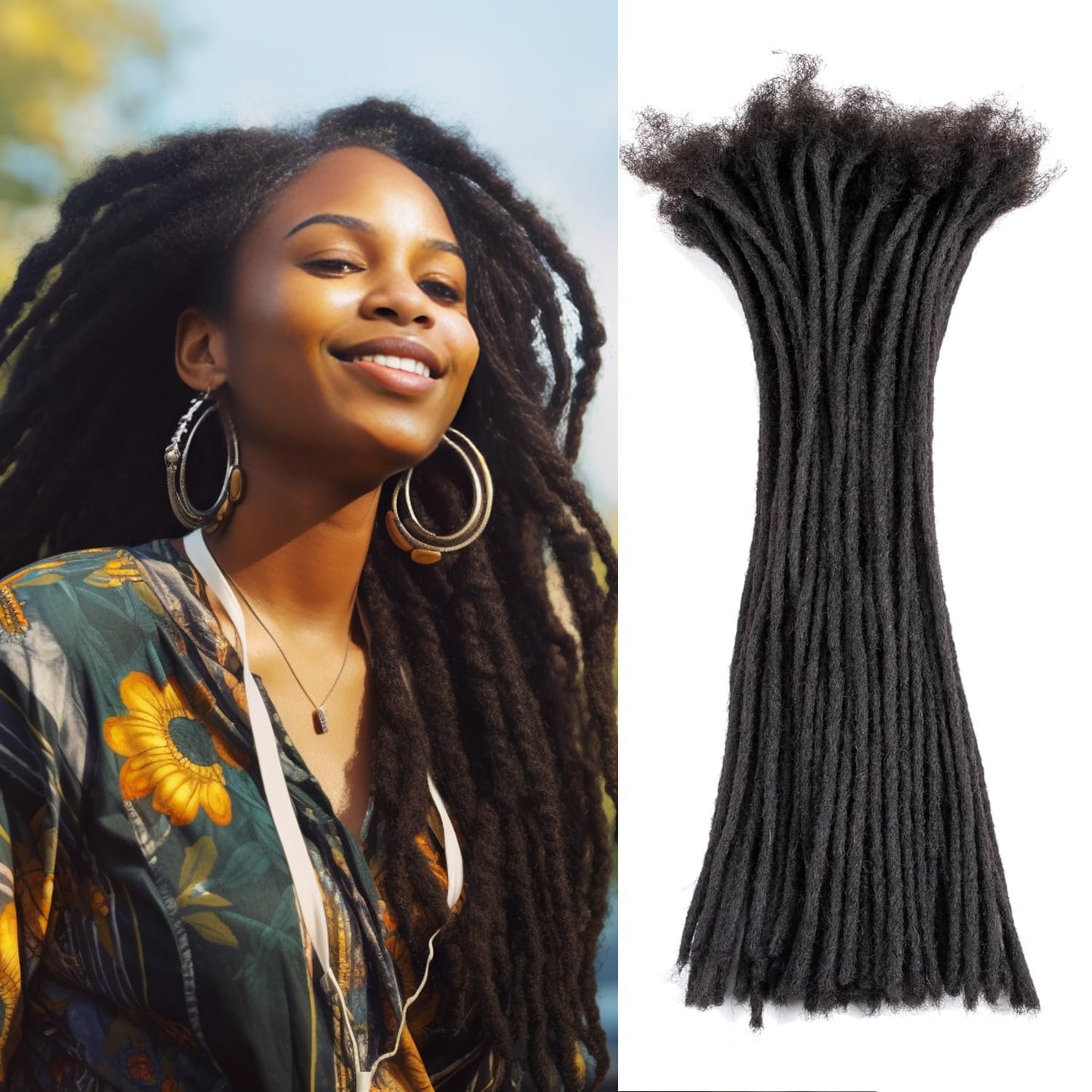 Teresa 14 Inch 0.2Cm Width Loc Extension Human Hair Natural Black 70 Strands Full Hand-Made Permanent Locs Extensions Can Be Dye