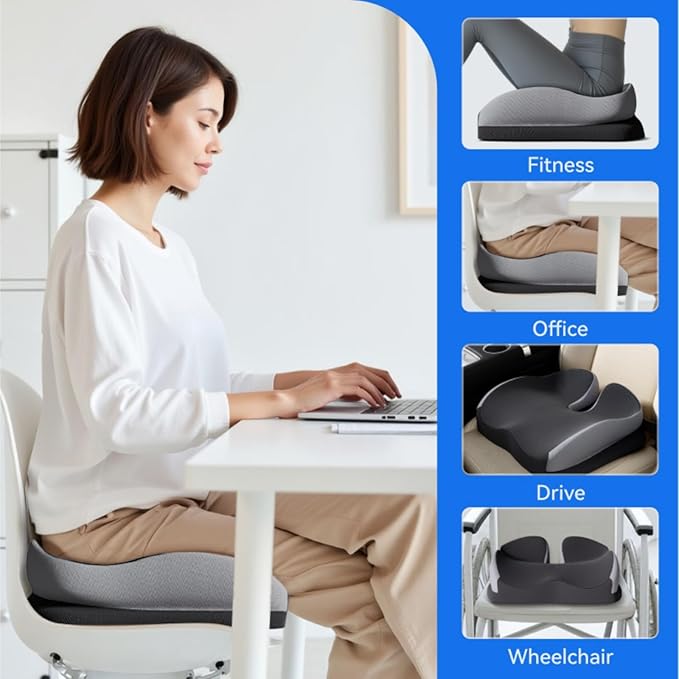 Seat Cushions for Office Chairs Wheelchair Cushion for Long Sitting Back Pain,Memory Foam Seat Car Computer Desk Chair Cushion,Coccyx Cushion for Tailbone Pain Relief Cushion Office Chair Black
