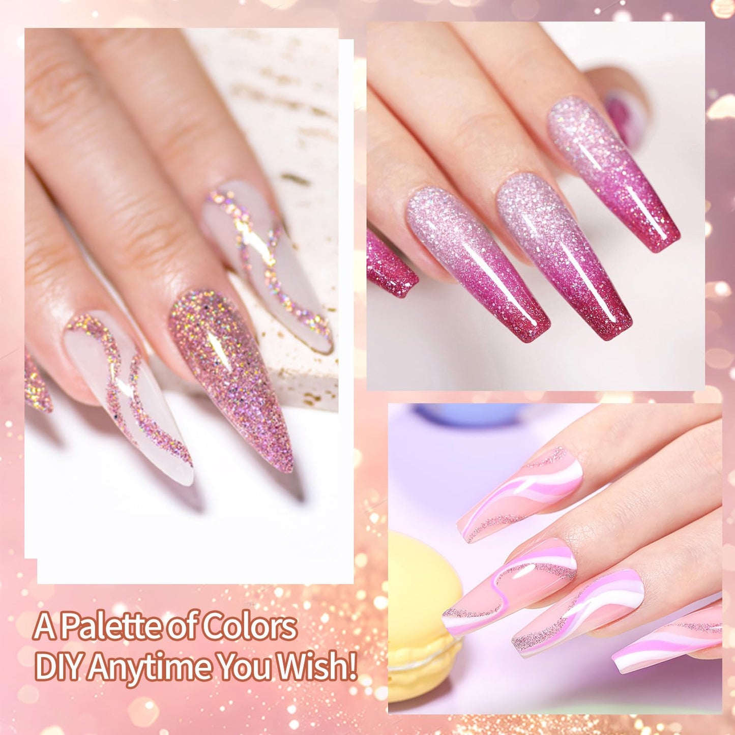 Finger Secret 4 Colors Ombre Gel Nail Polish,Glitter Ombre Pigment Palette Pat Patting Gel with 20Pcs Nail Sponges for Nail Painting Gel Nail Art in Salon or Home Use (k5)