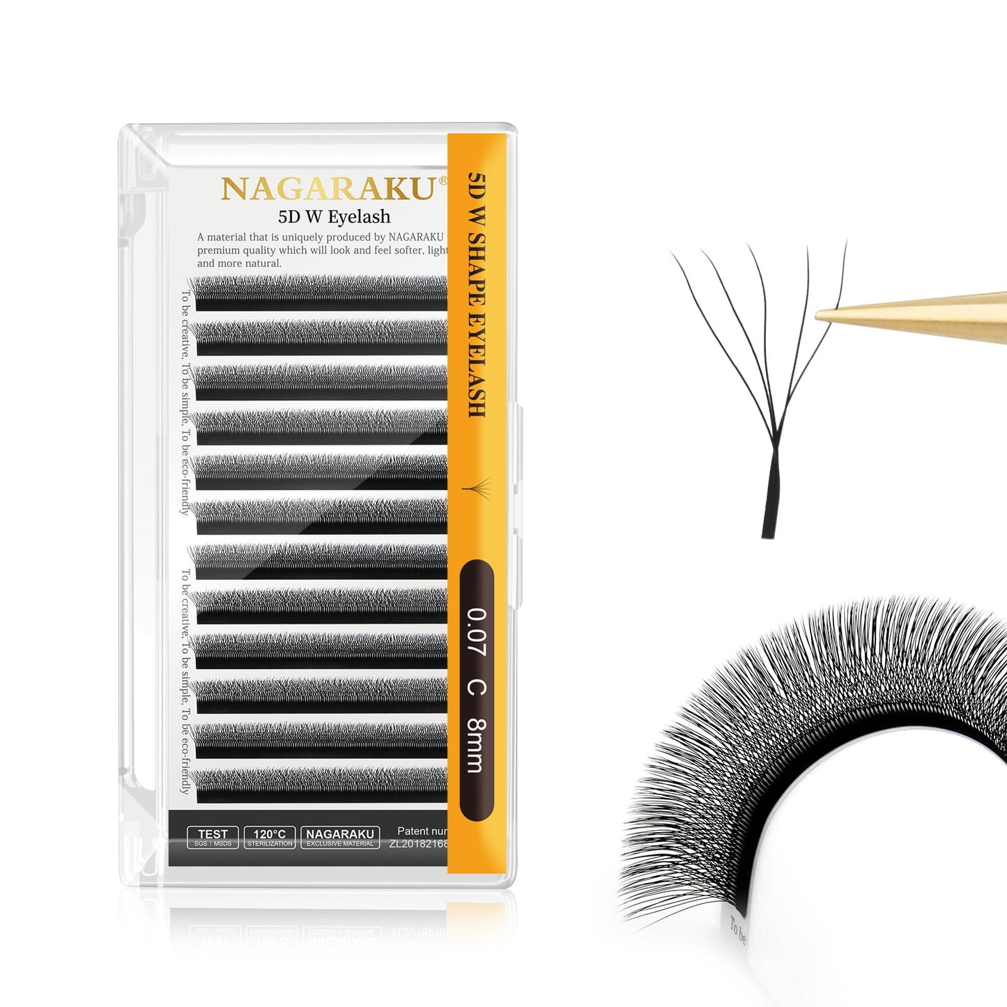 Nagaraku 5D W Shape Eyelash Extension Supplies Natural Soft Volume 0.07Mm C Curl 8Mm Premade Fans Faux Mink Matte Black Cluster