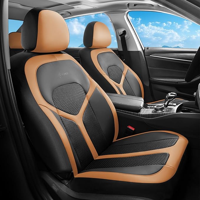 FLORICH Car Seat Covers Full Set, Universal Seat Cover 5 Seats, Automotive Seat Covers with Mesh Leather, Waterproof Car Seat Protector, Breathable Car Seat Cushion for Most Car SUV Truck, Orange