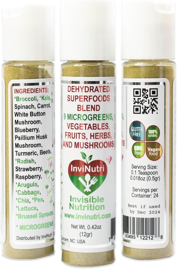 InviNutri Powder for Extreme PICKY Eaters ARFID ASD. Transform Any Food into Superfood with Organic Nutrition Boost, Invisibly Effortlessly Instantly! 40x Nutrient-Rich 30mg Sulforaphane 72 serv.