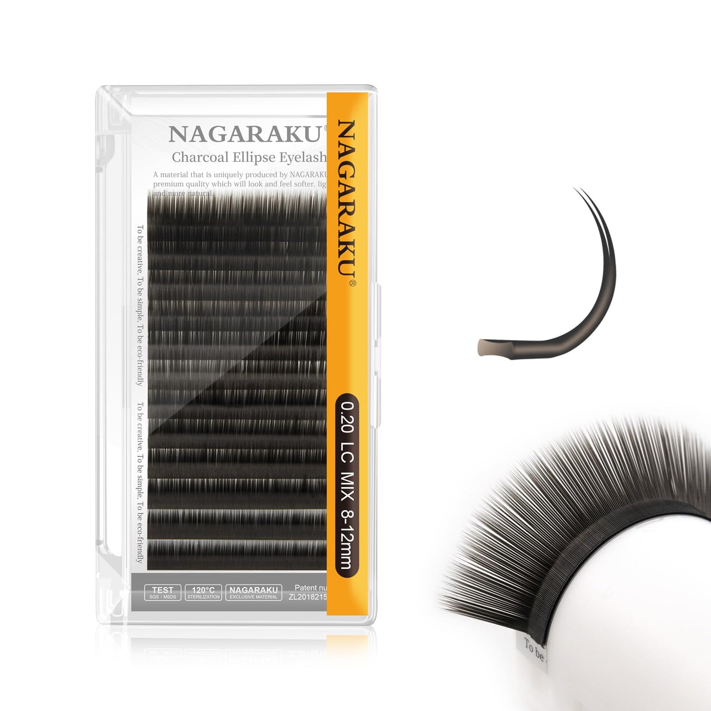 Nagaraku Double Tips Flat Ellipse Eyelash Extensions Supplies 0.20 Lc Curl 8-12Mm Mix Natural Charcoal Color Faux Mink Super Sof